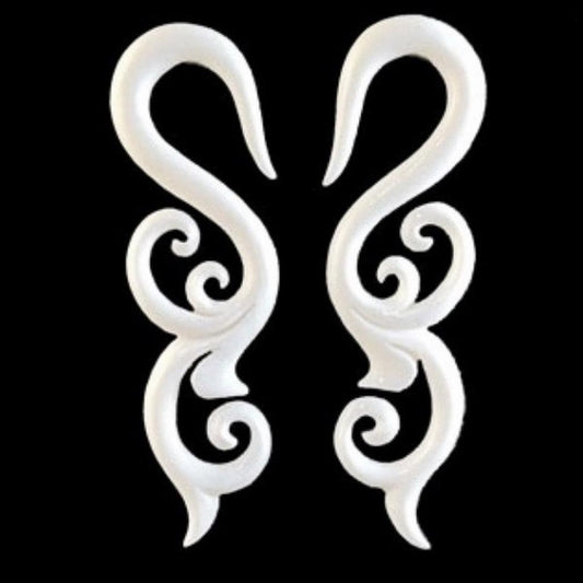 Bone 4 Gauge Earrings | 4 gauge earrings, swirling hanger gauge, long.