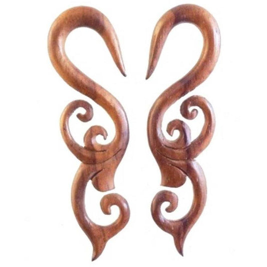 Dangle Wood Body Jewelry | handmade wood gauges, 4g earrings, carved spirals, womens.