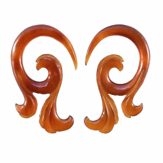 For sensitive ears 4 Gauge Earrings | Celestial Talon. 4 gauge amber horn. 7/8 inch W X 1 1/2 inch L