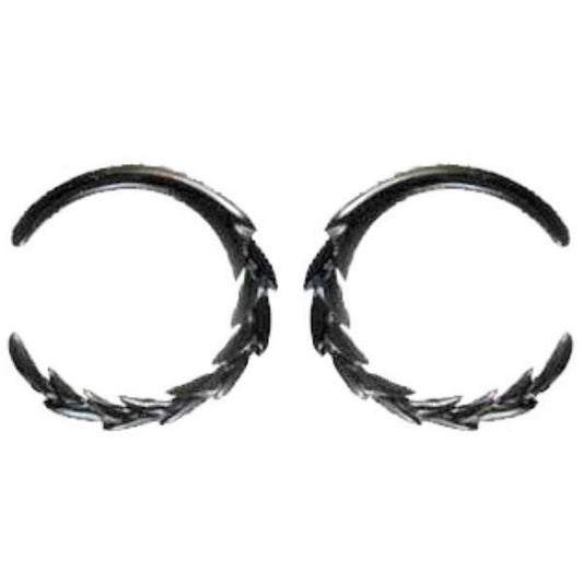 Black Gauges | Large black hoop earrings, 6 gauge, horn.