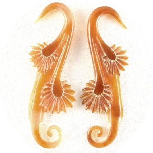 Ear gauges Tribal Body Jewelry | Willow Blossom. Amber Horn 6g, Organic Body Jewelry.