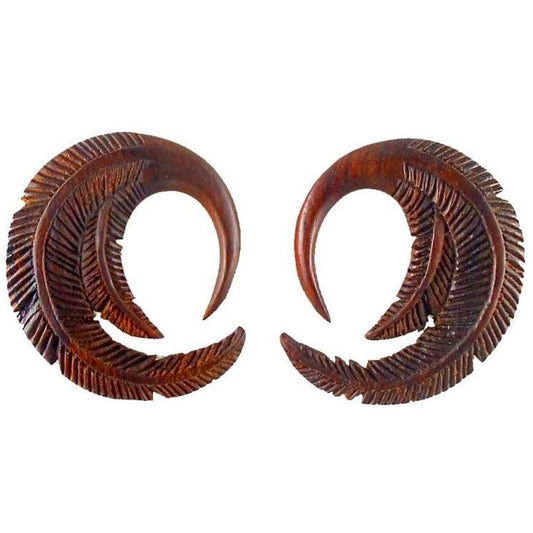 Stretcher earrings Wood Body Jewelry | carved wood body jewelry,6g, feather hoop.