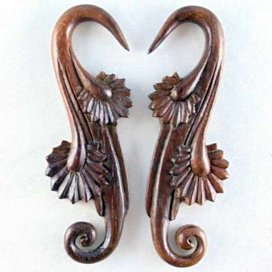 6g All Wood Earrings | Wood Body Jewelry :|: Willow Blossom, 6 gauge, Rosewood Earrings. | Gauges