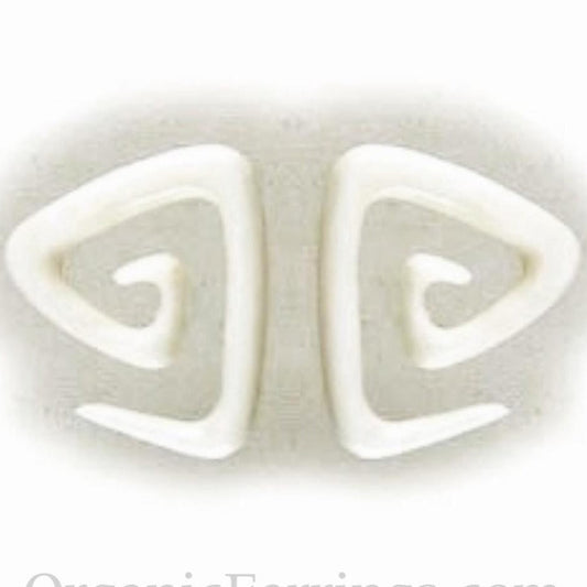 Boho Bone Jewelry | triangle spiral, white, bone 8g earrings