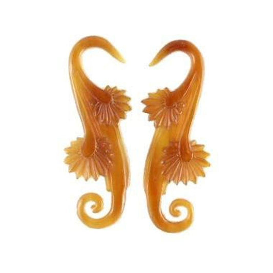 For stretched ears 8 Gauge Earrings | Willow Blossom, 8 gauge earrings, amber horn.