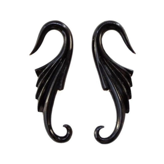 Buffalo horn 8 Gauge Earrings | hanging 8g earrings, black wings.