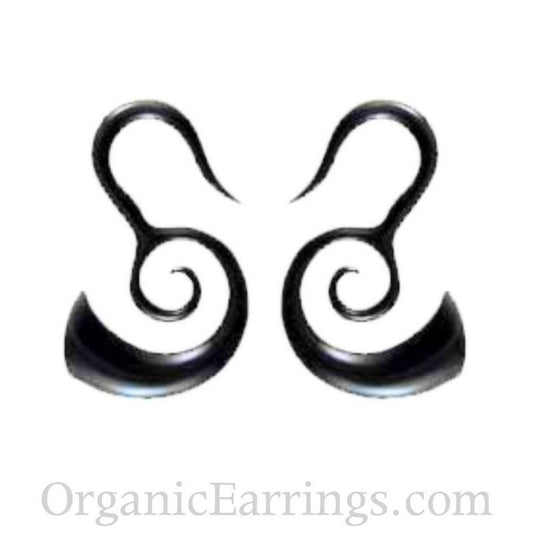 Black Earrings for stretched lobes | Body Jewelry :|: Horn, 8 gauge earrings,