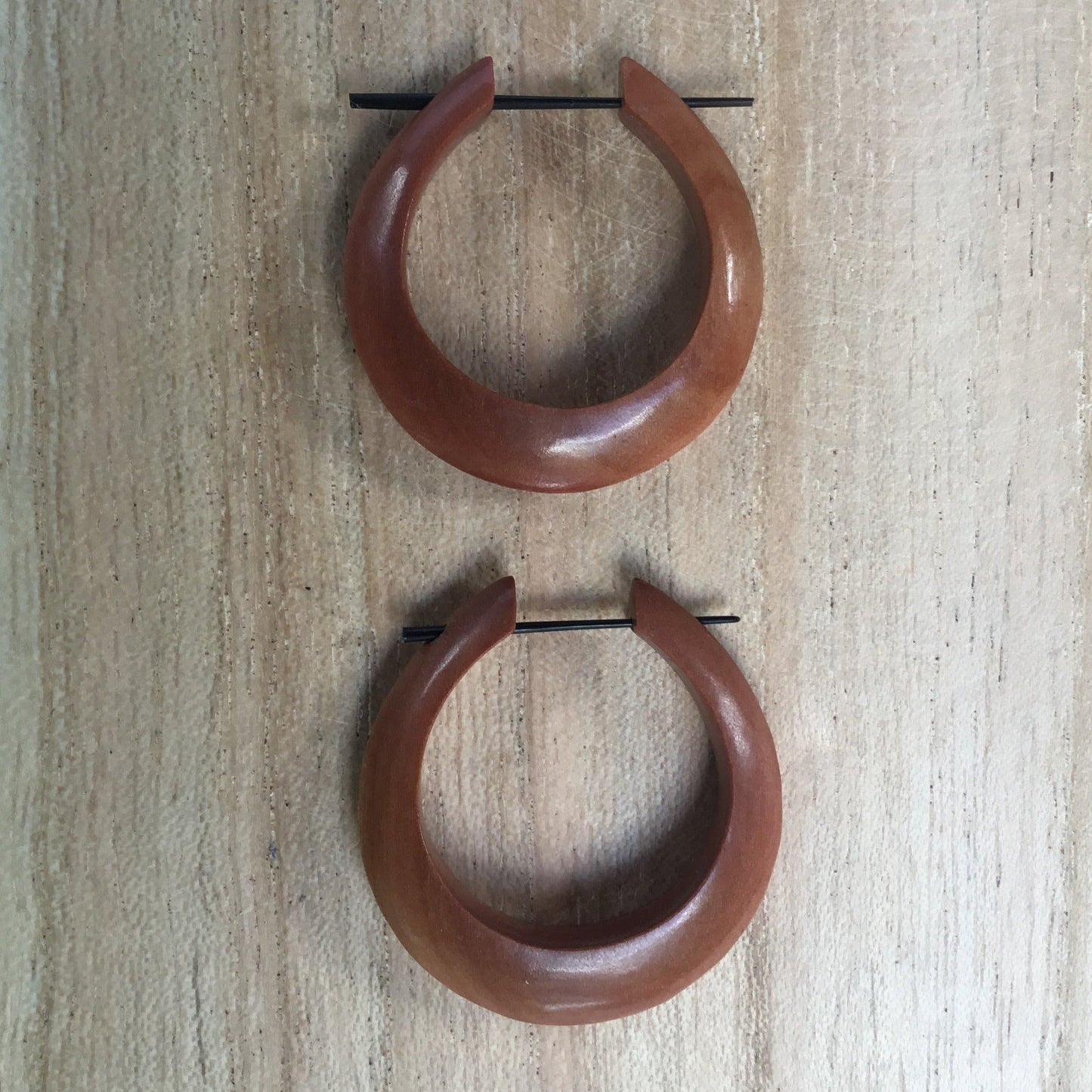Meduim Large Angular Hoops. Wood Earrings. 1 3/8 inch W x 1 3/4 inch L.