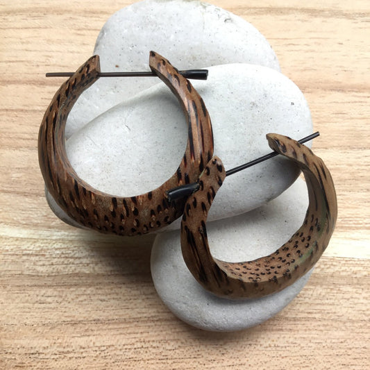 Large hoop Wood Hoop Earrings | Hoop Earrings, coconut wood. Metal free, hypoallergenic