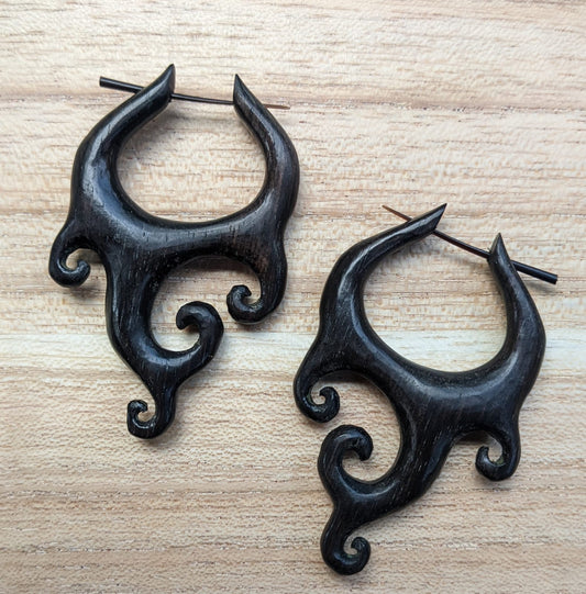 Long Black wood earrings | Tribal Earrings