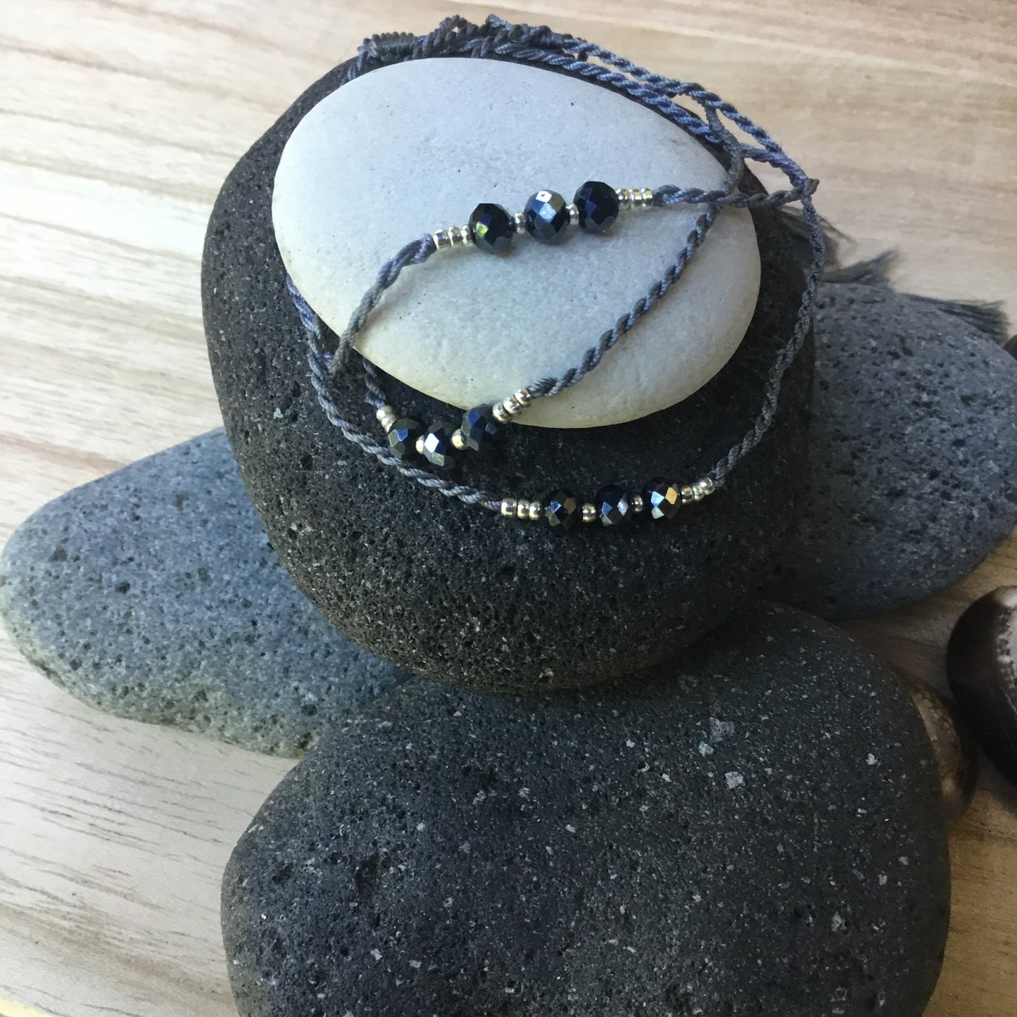gemstone bead bracelet, stacker, grey 