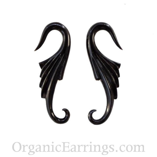 12g Horn Jewelry | Earrings for Stretched Ears :|: Wings, 12 gauge earrings, natural black horn.