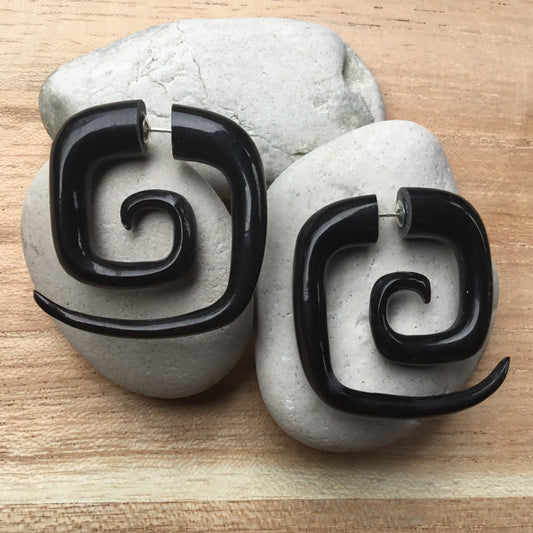 Square Carved Jewelry and Earrings | tribal earrings
