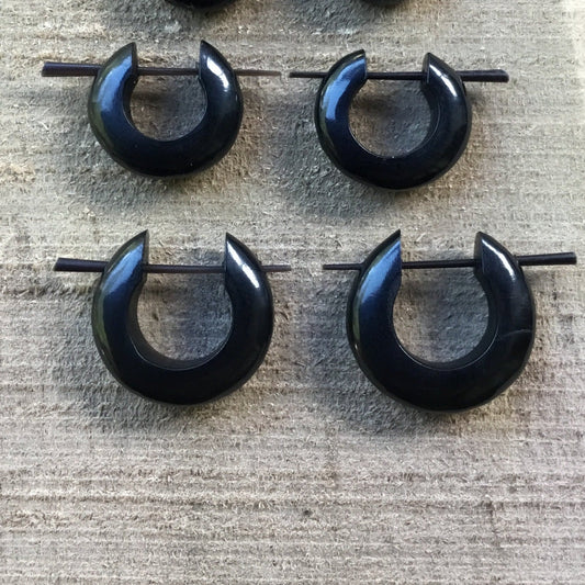 Horn Hoop Earrings | black hoop stack earrings set