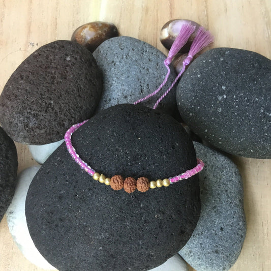 Rudraksha Bead Bracelet | boho bead bracelets, stackable, pink.