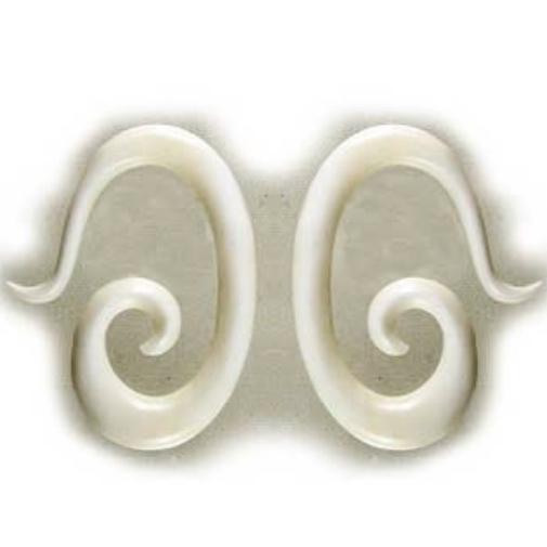Buffalo bone Hawaiian Island Jewelry | Tribal Body Jewelry :|: White drop spiral, 2 gauge earrings.