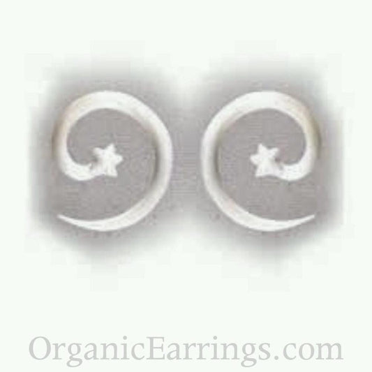 8g Nature Inspired Jewelry | Body Jewelry :|: White star spiral, 8 gauge earrings,