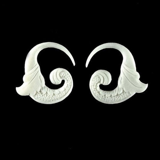 White Tribal Body Jewelry | Earrings for Stretched Ears :|: Nectar Bird. Bone 12g, Organic Body Jewelry. | Piercing Jewelry