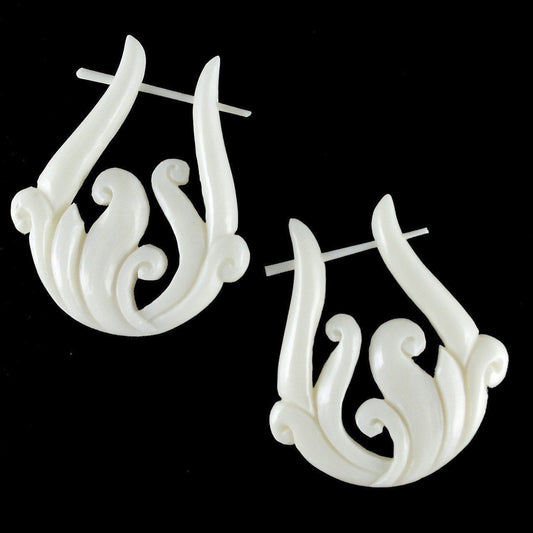 Boho White Hoop Earrings | Natural Jewelry :|: Spring Vine. Bone Earrings. 