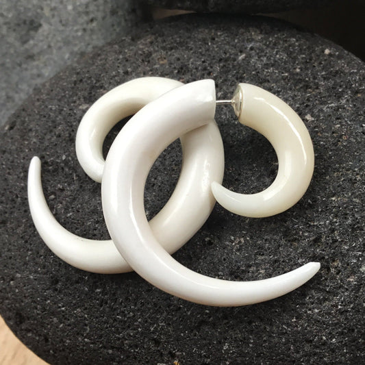 Large hoop Small Gauge Earrings | bone fake gauges