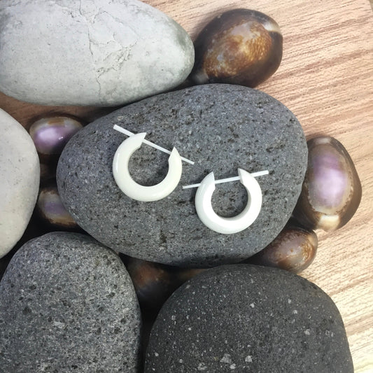 Tribal White Earrings | bone hoop earrings