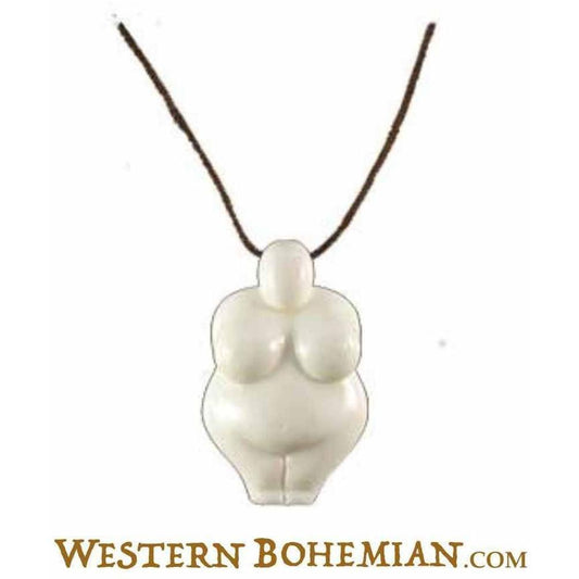 White Boho Jewelry | Bone Jewelry :|: Hand Carved Bone, Goddess Pendant | Tribal Jewelry 