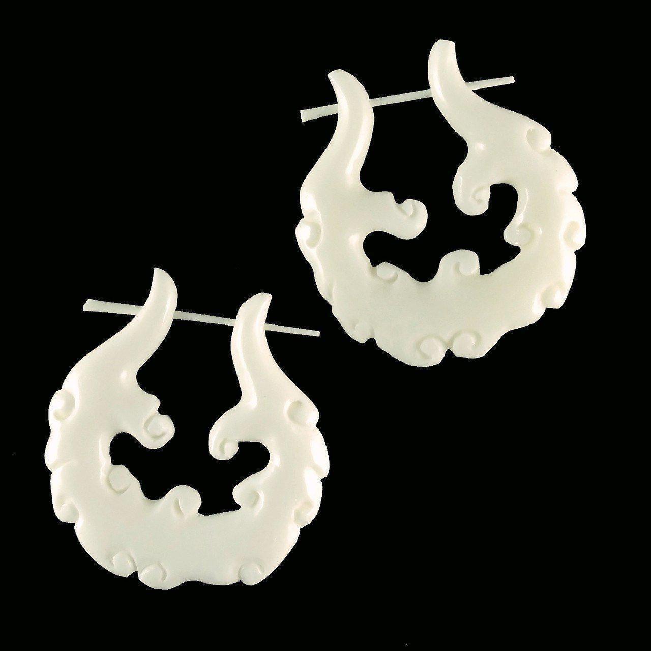 Bone Jewelry :|: Honey Cloud. Bone Hoop Earrings, 1 1/4 inch W x 1 1/2 inch L. | Tribal Earrings