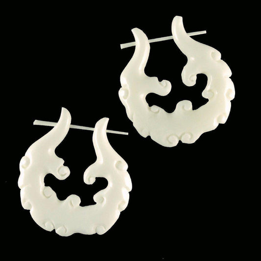 Hypoallergenic Tribal Earrings | Bone Jewelry :|: Honey Cloud. Bone Hoop Earrings, 1 1/4 inch W x 1 1/2 inch L. | Tribal Earrings