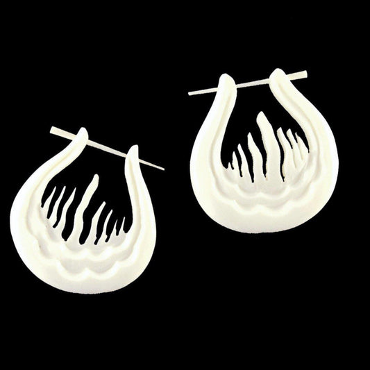 Large hoop Hawaiian Bone Earrings | Bone Jewelry :|: Agni. (Sacred fire) Carved Bone Earrings.