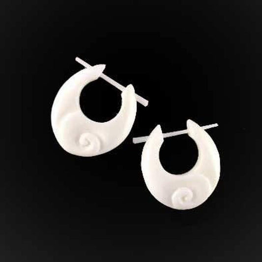 Buffalo bone Jewelry | Bone Jewelry :|: Spiral Inward, hoop earrings. Carved Bone, White Earrings.