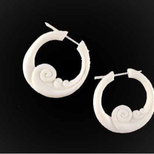 Metal free Hawaiian Bone Jewelry and Earrings | Bone Carving | Tribal Earrings :|: Water Buffalo Bone Earrings, 1 3/8 inches W x 1 3/8 inches L. | Boho Earrings