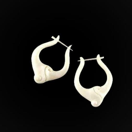 White Carved Jewelry and Earrings | Natural Jewelry :|: Drop Hoops, Bone. 