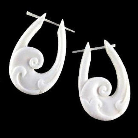 Ocean Tribal Earrings | Bone Jewelry :|: Smooth Ocean. Drop Hoop. Bone Earrings, 1 inch W x 1 1/2 inch L. | Tribal Earrings