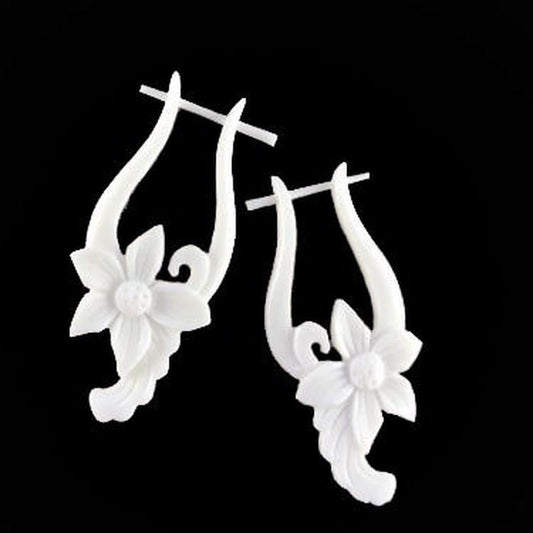 Flower Bone Earrings | bone-earrings-Venus Orchid, white earrings. Bone.-er-74-b