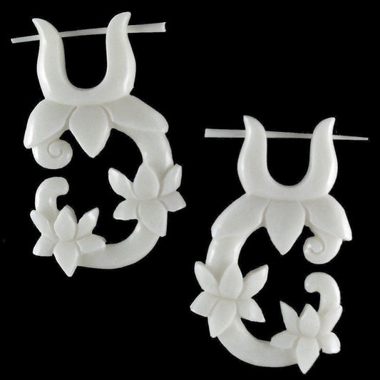 White Flower Earrings | Bone Jewelry :|: Lotus Vine. White Earrings, bone.