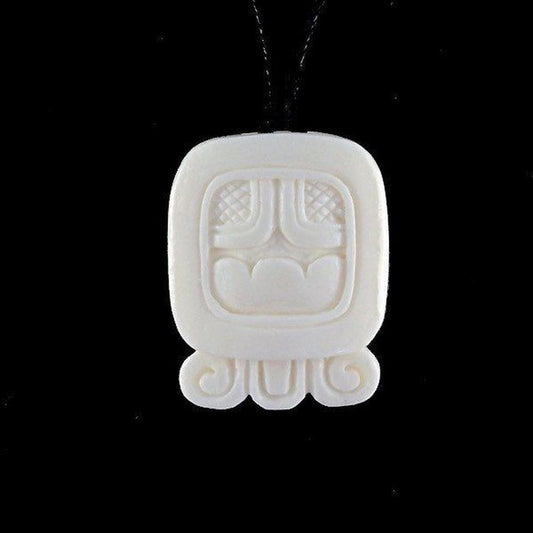 Pendant Hawaiian Island Jewelry | Bone Jewelry :|: Akbal. Mayan Glyph. Bone Necklace. Carved Jewelry. | Tribal Jewelry 