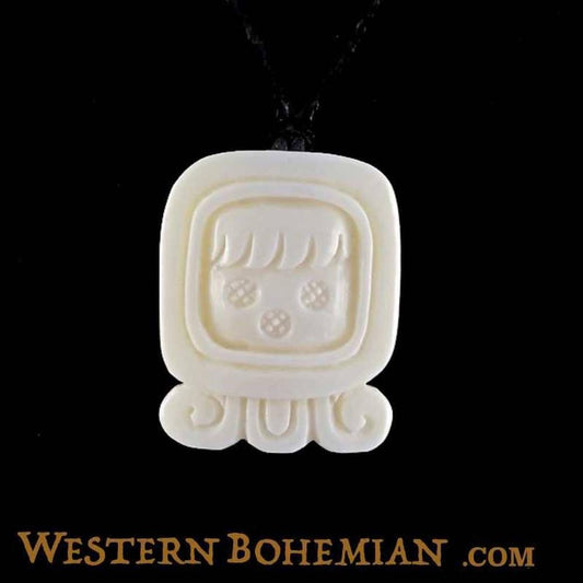 Pendant Boho Jewelry | Bone Jewelry :|: Ix. Mayan Glyph. Bone Necklace. Carved Jewelry. | Tribal Jewelry 