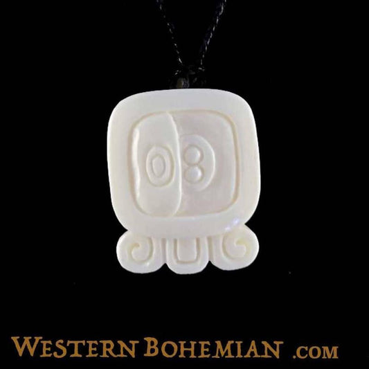Pendant Carved Jewelry and Earrings | Bone Jewelry :|: Muluc. Mayan Glyph. Bone Necklace. Carved Jewelry. | Tribal Jewelry 