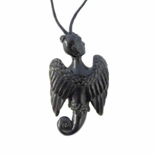 Guys Carved Jewelry and Earrings | Horn Jewelry :|: Celestial Seraphim. Horn Necklace. Carved Jewelry. | Tribal Jewelry 