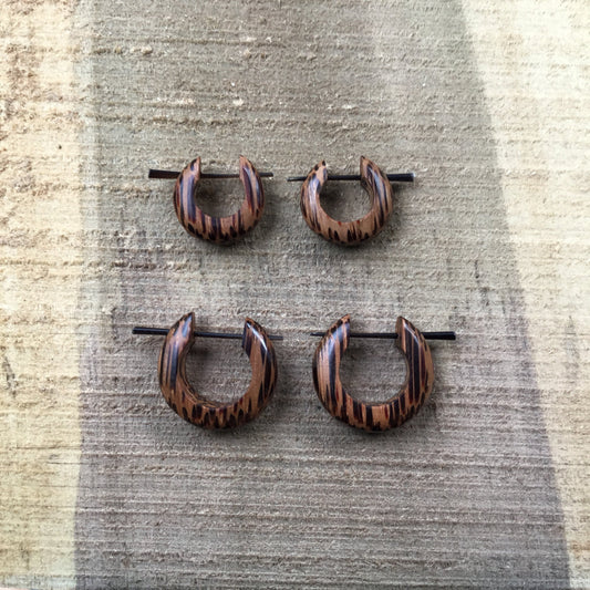 Wood post Hoop Earrings | Hoop earrings, 2 pair Stack Set. Coconut Wood. 2 sizes: 5/8 inch and 3/4 inch.