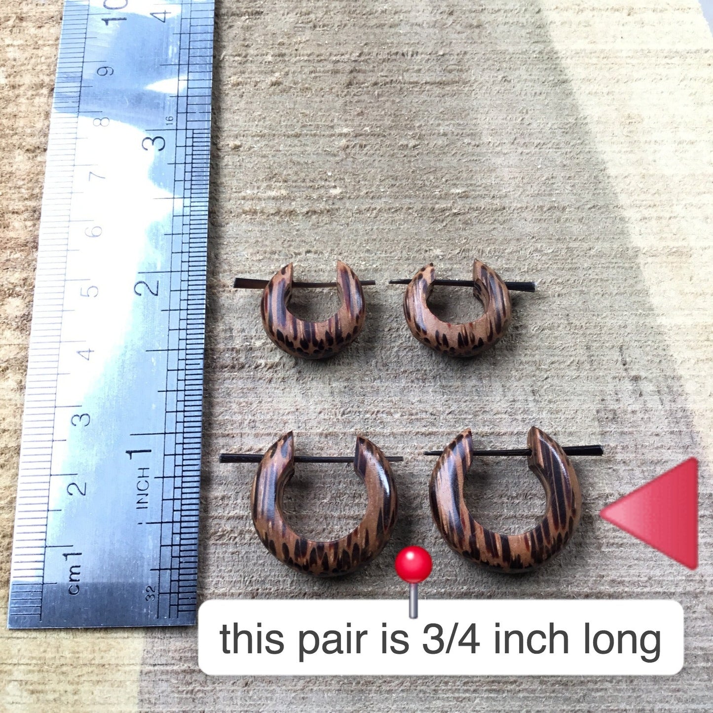 Hoop earrings, 2 pair Stack Set. Coconut Wood. 2 sizes: 5/8 inch and 3/4 inch.