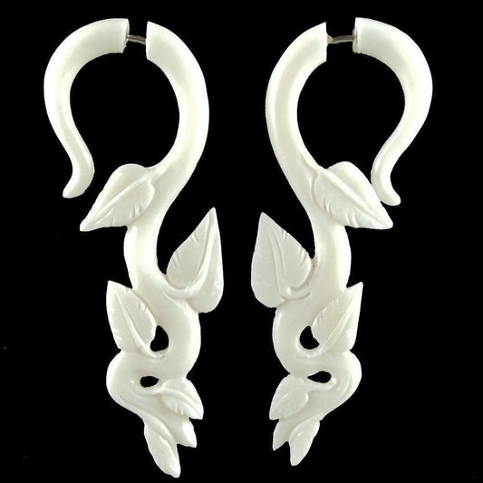 Bone Gauge Earrings | Fake Gauges :|: Ivy. Dangle earrings. White Fake Gauges. Bone Tribal Jewelry.