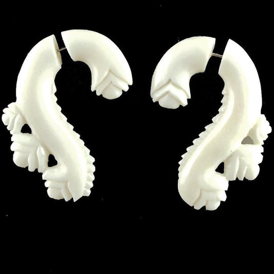 Big Bone Earrings | Fake Gauges :|: Evolving Vine, white. Fake Gauges. Bone Earrings.