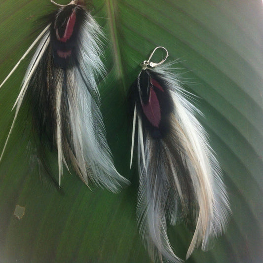 Hanging Feather Earrings | Tribal Earrings :|: Amethyst Smoke. | Feather Earrings