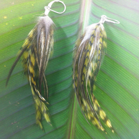 Feather Natural Earrings | Tribal Earrings :|: Moss.