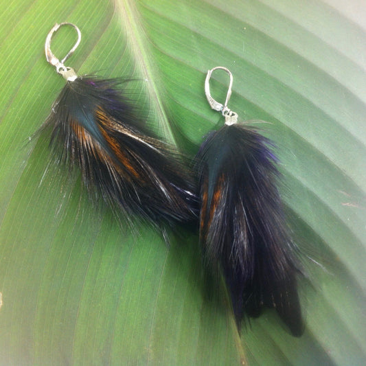 Organic Feather Earrings | Tribal Earrings :|: Midnight Dream. | Feather Earrings
