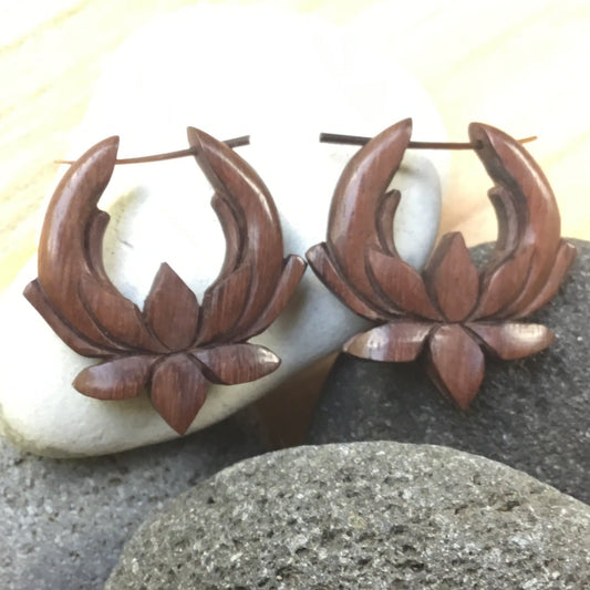 Water lily Wood Hoop Earrings | Wood Hoop Earrings