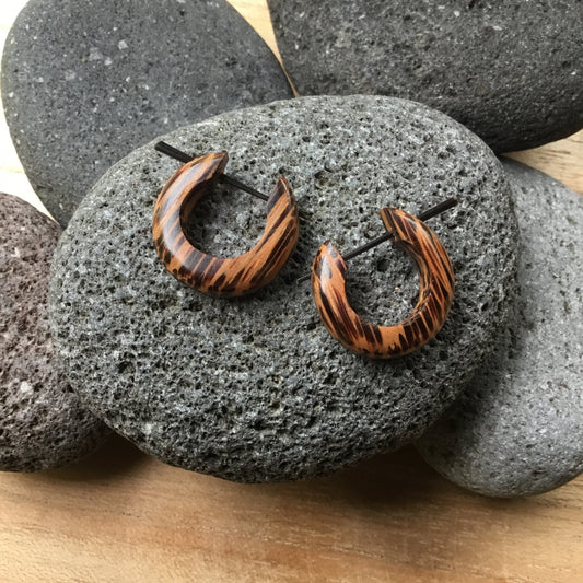 Tribal Coconut Earrings | hoop earrings. stripped coconut wood.