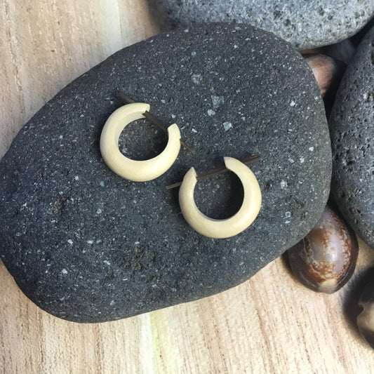 small hoop earrings, wood.