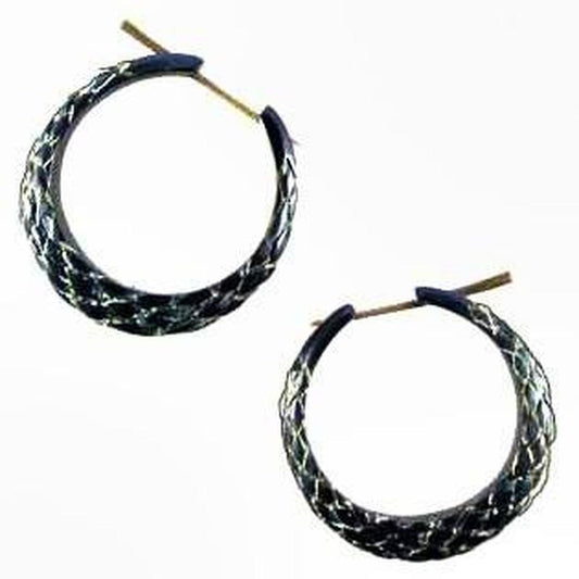 Dangle Black Earrings | Horn Jewelry :|: Serpent Hoop. Black Earrings.